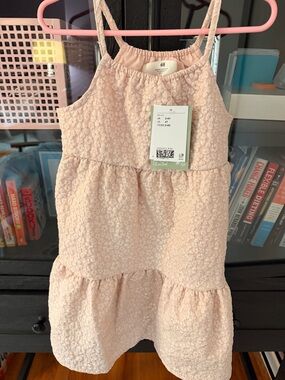 H&M 4T Light Pink Textured Tiered Spaghetti-Strap Dress
